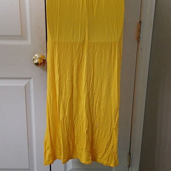 Moa Moa yellow floral hibiscus print strapless summer maxi dress Sz  S  EUC - Picture 5 of 7